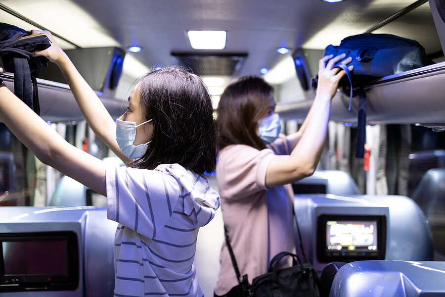 charter bus overhead bins